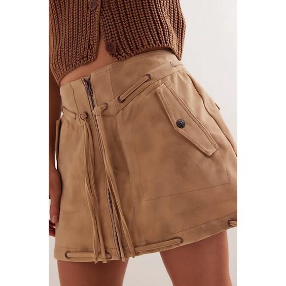Free People x We the Free Sierra Boho Mini Faux Suede Mini Skirt Size 12 NWOT - Picture 5 of 5